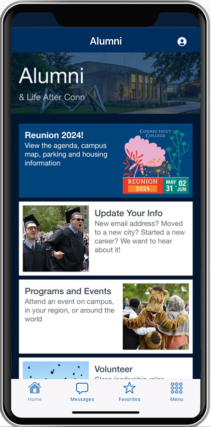 alumni screen on cc mobile